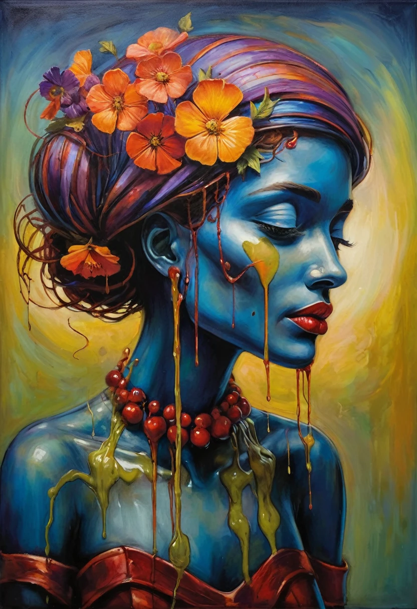 (Artistic Masterpiece of Romantic Life) ( (Themed Art of Life) ( (Conceptual Art) (NFT Exclusive) (Fauvism Work) ()”) Where visual poetry transcends traditional boundaries and embraces the dynamic interplay between creativity and technology Takes),dripping paint,darkart,style, in the style of esao andrews