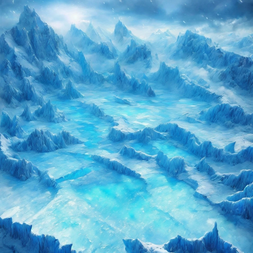 (masterpiece, Highest quality, Realistic, beautifully、aesthetic:1.3), ice, unmanned, Frozen Earth、 ice mountain, From above、Snowstorm