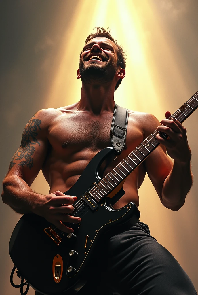 Inspiring image involving muscles, musical virtuosity, guitar and christian faith