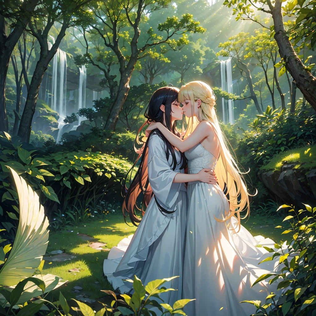 In a lush, hidden grove deep within an ancient forest, two girls share a moment of profound connection as the golden light with a affection of ldeeo love with a sexy comboof the setting sun filters through the trees. Both dressed in elegant, flowing gowns that shimmer with every movement, they move closer, their eyes locked in an unspoken understanding. One girl, with long, cascading hair, gently touches the other’s face, their emotions evident in the tender way they interact. The forest around them seems to come alive, the soft rustling of leaves and the distant sound of a waterfall creating a perfect backdrop for their quiet intimacy in a deep moment of eye with sharing the thaughts of their felling most. As they hold each other close, the world outside fades away, leaving only the palpable warmth of their love and the beauty of the natural world that surrounds them.
