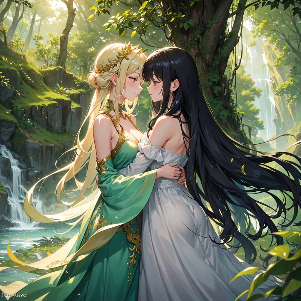 In a lush, hidden grove deep within an ancient forest, two girls share a moment of profound connection as the golden light with a affection of ldeeo love with a sexy comboof the setting sun filters through the trees. Both dressed in elegant, flowing gowns that shimmer with every movement, they move closer, their eyes locked in an unspoken understanding. One girl, with long, cascading hair, gently touches the other’s face, their emotions evident in the tender way they interact. The forest around them seems to come alive, the soft rustling of leaves and the distant sound of a waterfall creating a perfect backdrop for their quiet intimacy in a deep moment of eye with sharing the thaughts of their felling most. As they hold each other close, the world outside fades away, leaving only the palpable warmth of their love and the beauty of the natural world that surrounds them.