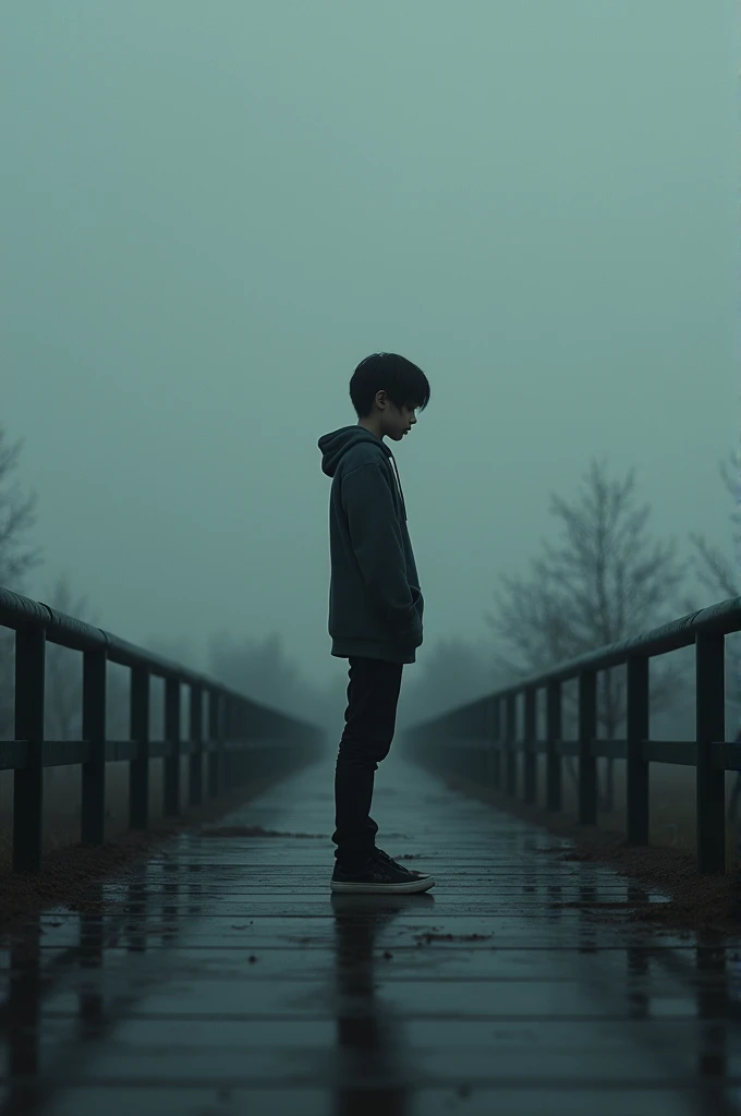 A sad ager on a bridge