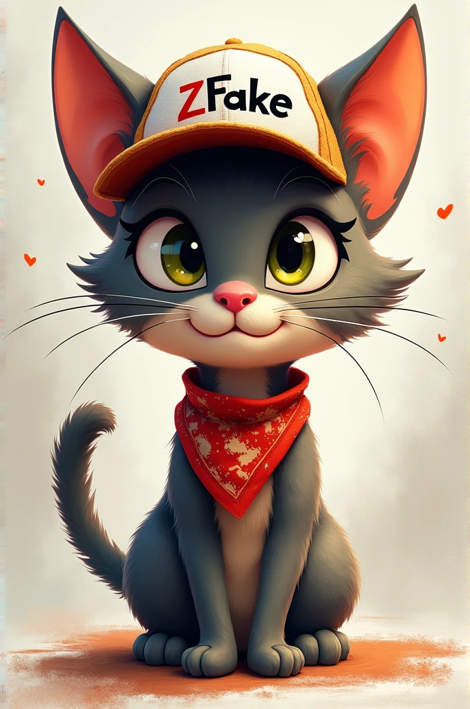 Cat with a bandana and a cap saying zFake
