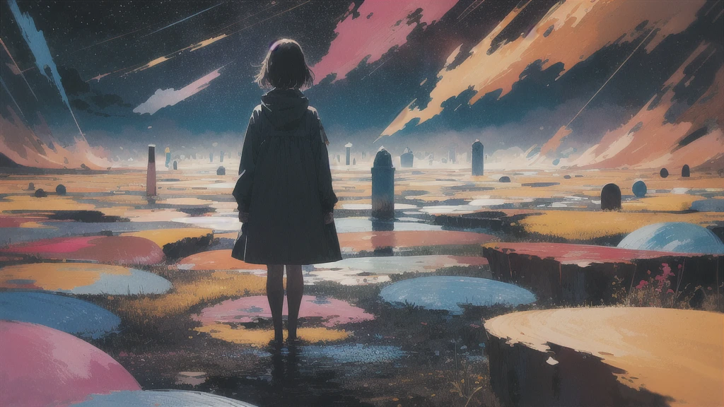 Midnight, Absurd, High resolution, Very detailed, (One Girl:1.3),
Breaking Lomography, Analogue photography, Vibrant colors, Soft Focus, Light leakage, Dreamy atmosphere, Experimental charm, Nostalgic Charm BREAK Color Field Painting, large colored bands, abstract expressionism, Bold colors, Emotional impact, Atmospheric Depth, Minimalist Approach Break
, Space Exploration, Celestial Bodies, Astronomical phenomena, Scientific discoveries, otherworldly wonders