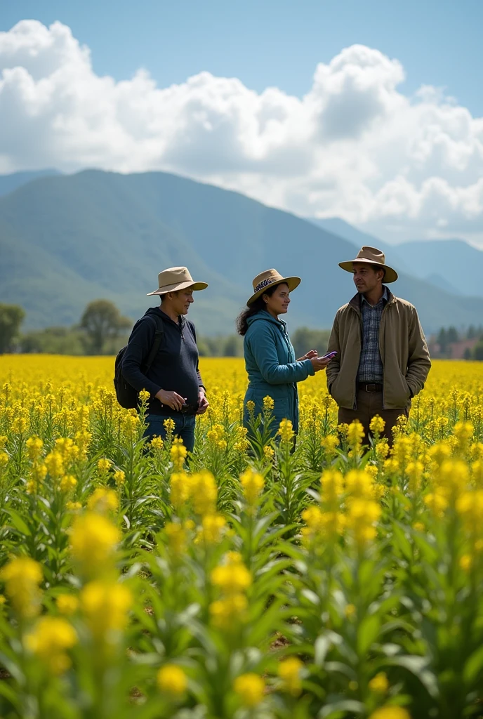 Indigenous quinoa farmers receiving technology training in a quinoa field