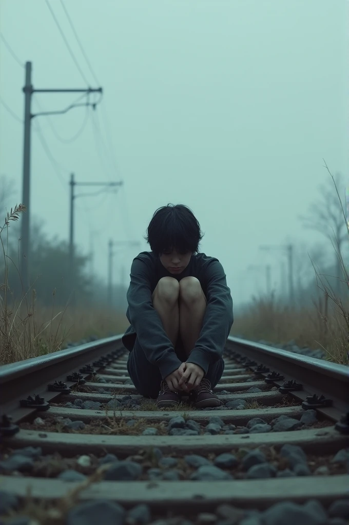 Sad ager on a train track