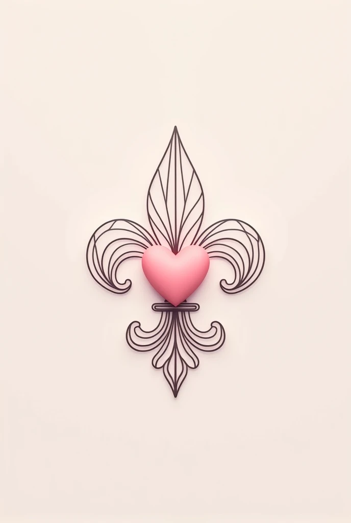 Fleur-de-lis app icon, with delicate features, a pink heart, 2d, without exaggerated adornments