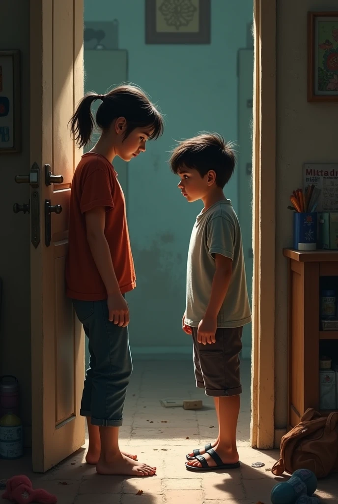 I want a photo in which a sister and a brother will be in this ...sister name will be shown as Richard and Brother name will be Ayush and Richard is very angry on Ayush and she left home .. where as Ayush is missing her.