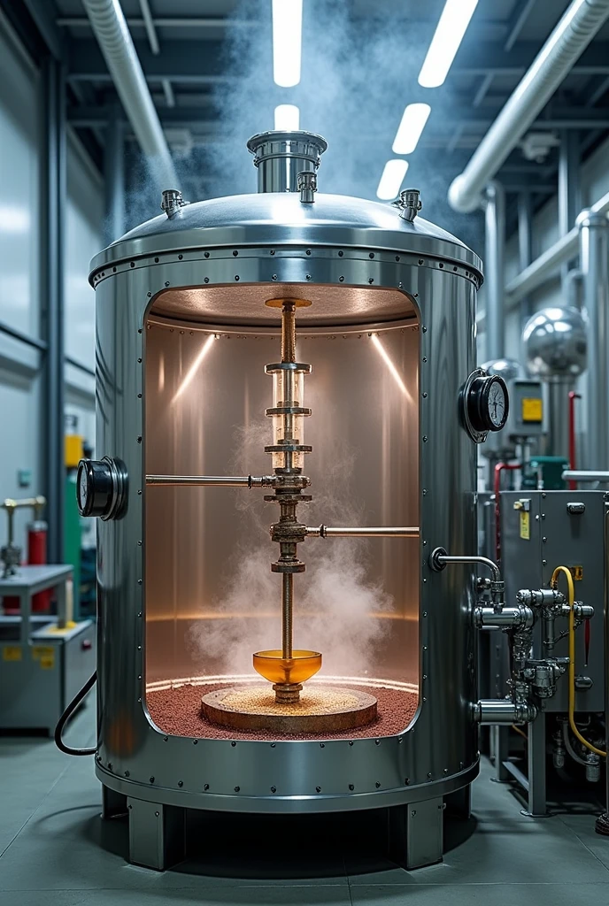 a calandria type evaporator with agitation in real operation, external and internal visualization, Complete equipment
