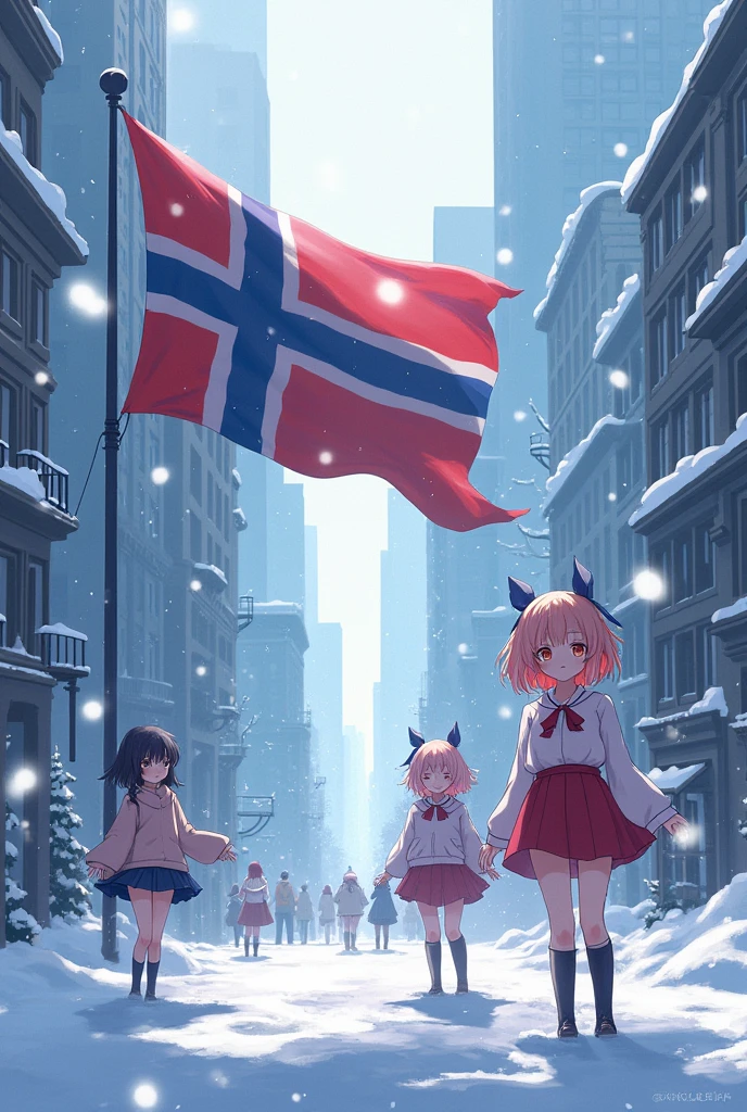 Anime girls in the snow in the city with the URRS flag in background 2D Animation
No errors in flag, no bad animation