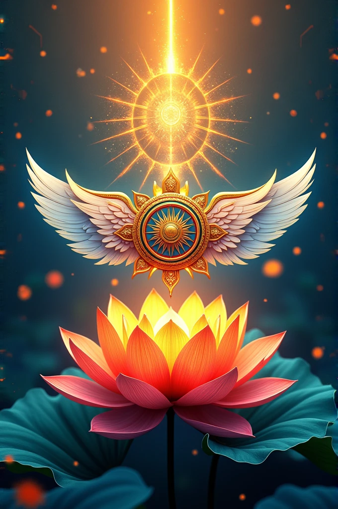 Using Indian flag colours Ashok chakra with wings on lotus flower below the beautiful name Moksha Sri Valli