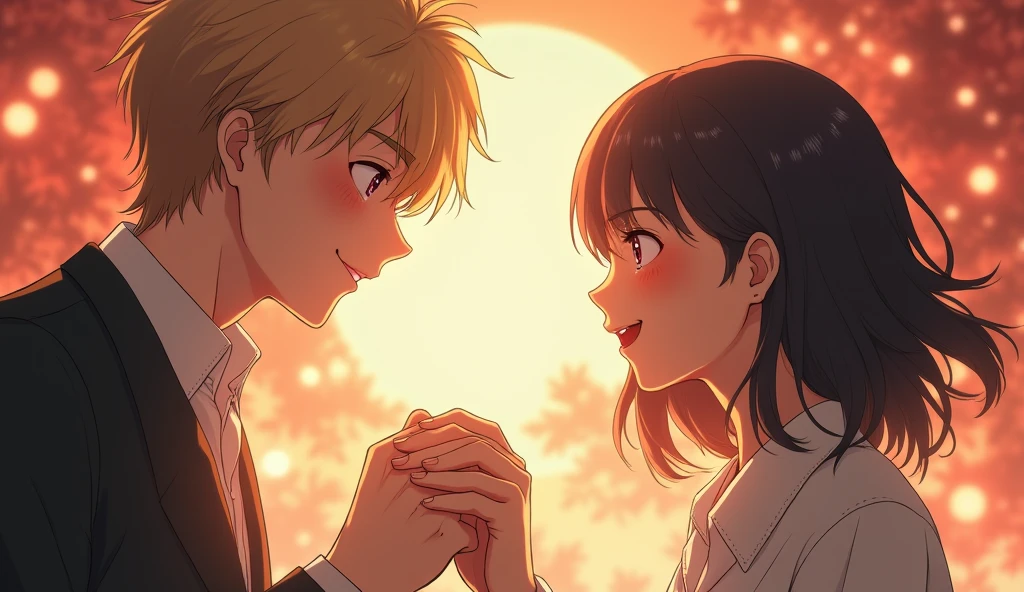(best quality, masterpiece, ultra detailed, ultra high res, photorealistic, raw photo, absurdres, absolutely resolution), A scene of a teenage Japanese female idol and a teenage Japanese male idol holding hands and smiling.
