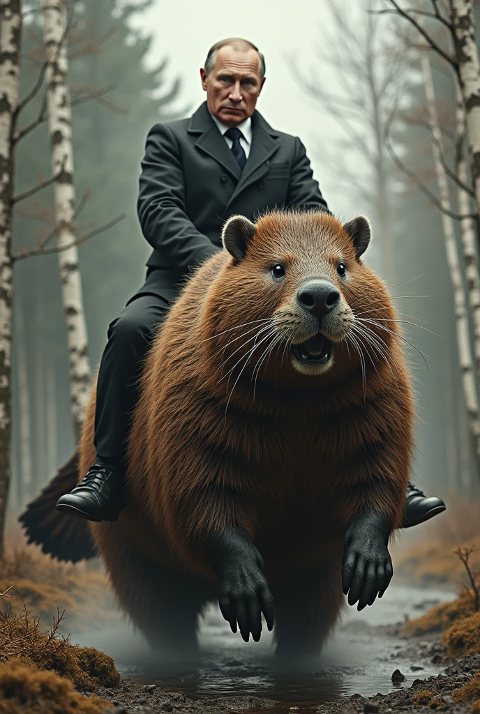 old ugly president vladimir putin riding a beaver and holding pink rubber stick