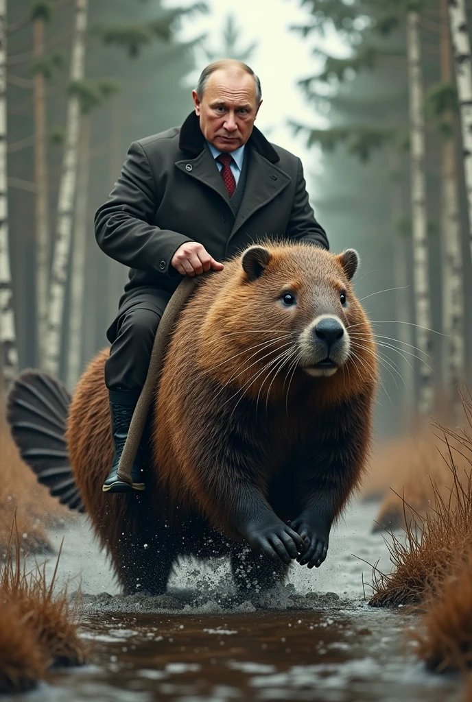 vladimir putin riding a beaver