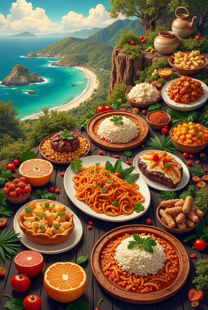Create a collage of all the regions of Peru, each with its respective typical dish.