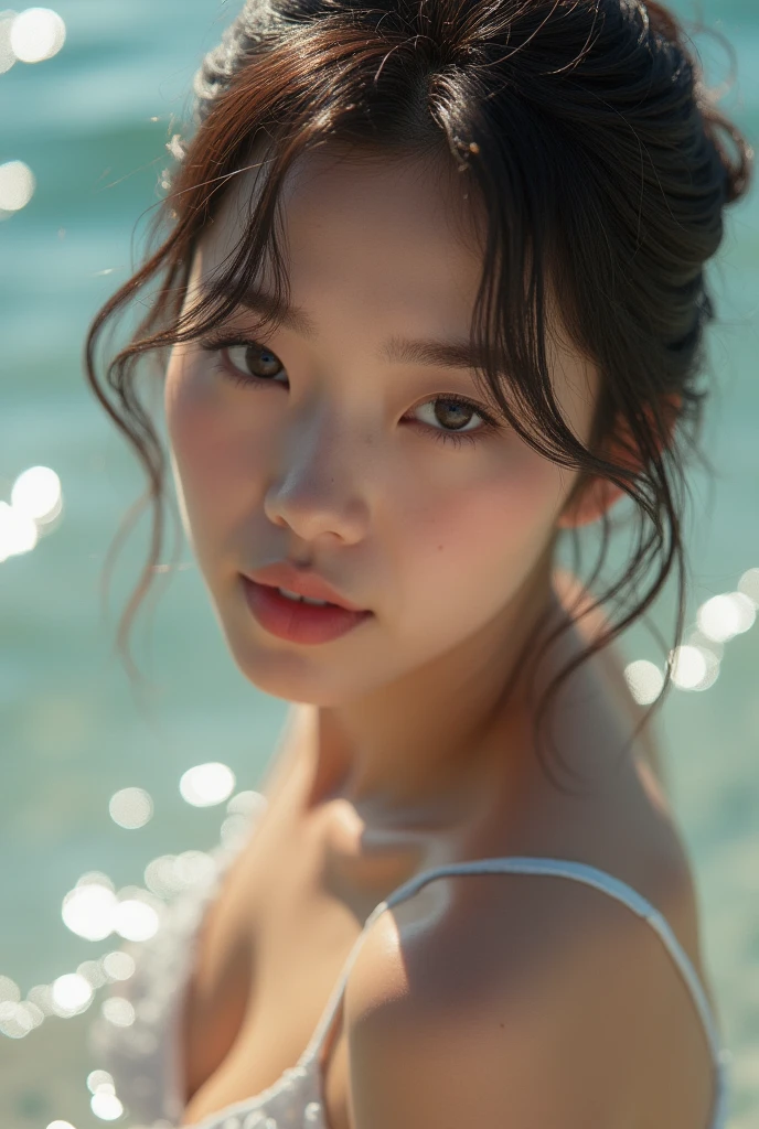 8k, masterpiece, RAW Photos, Highest quality, Realistic, ｱｲﾄﾞﾙ,Whitening,ｼｮｰﾄﾎﾞﾌﾞ,Cat Eyes,Swimwear,