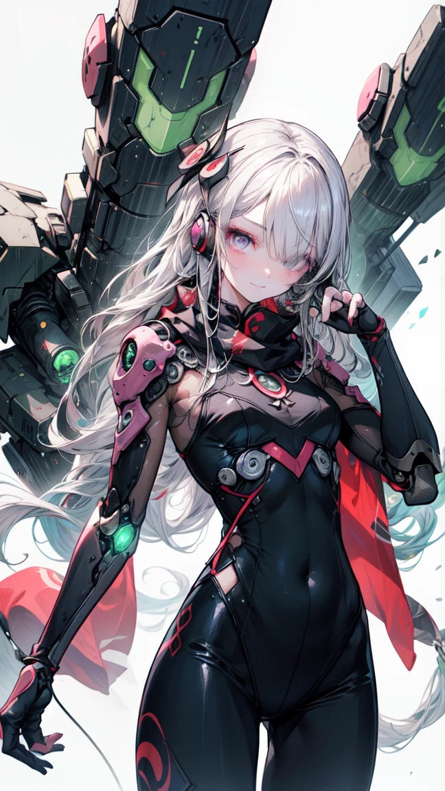 (Flat Color),Colorful,(masterpiece:1,2), 最OK品質, masterpiece, high resolution, Original, 非常にdetailedな壁紙, Viewer, (White background), detailedな顔, (intricate Mecha bodystocking), masterpiece, 最OK品質, jiangshi, green白い肌, Purple Eyes, poker face, Mechanical tentacles, Mecha, Cyberpunk, wearing Mechanical armor suit, Science fiction, green, earphone, (LED light decoration),Mucus,have,
[Neon color palette, neon, metal wire, transfer tube, electrical, Energetic],
China costume, cheongsam,
[[skull, skeleton, 外skeleton]],
Cowboy shooting, Girls Focus,scarf,OK, Blake、非常にdetailed (Dark Elves), (1 girl), solitary, Perfect face, detailed, Ahog, ((Long hair:1.2)), (Hair above one eye:1.3), [[Messy hair]], Shiny blond hair, Purple Eyes, Mottled eyes, Colorfulな髪, Shining eyes, Bright Eyes, Facial imprints, (eyelash, Eyeshadow, pink Eyeshadow), Smile, The design art of Haruhiko Mikimoto, River stones, Yoshitaka Amano,rest、 ((Perfect anatomical structure)), Good shape, Large Breasts、(非常にdetailed指), 最OK牌, Perfect face,(Perfect fingers), Correct anatomy,