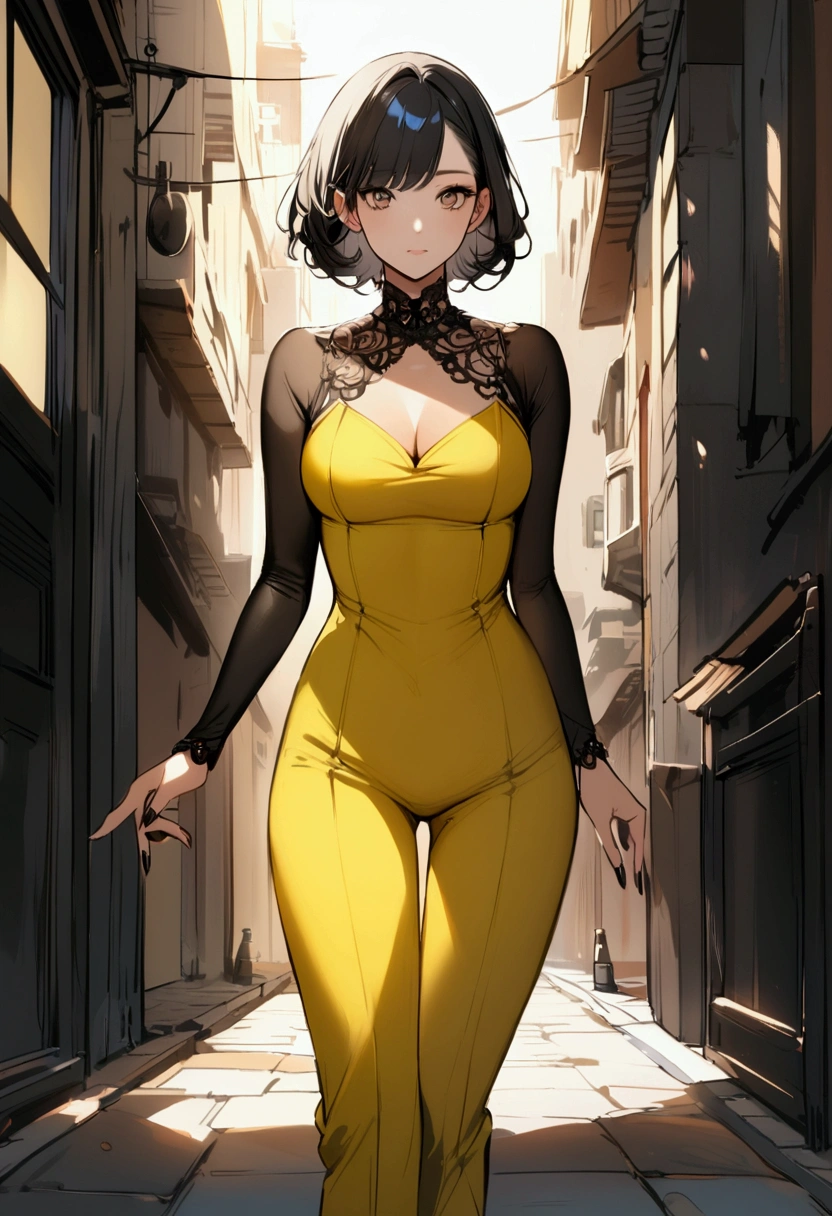 black haired woman dressed as a Minion