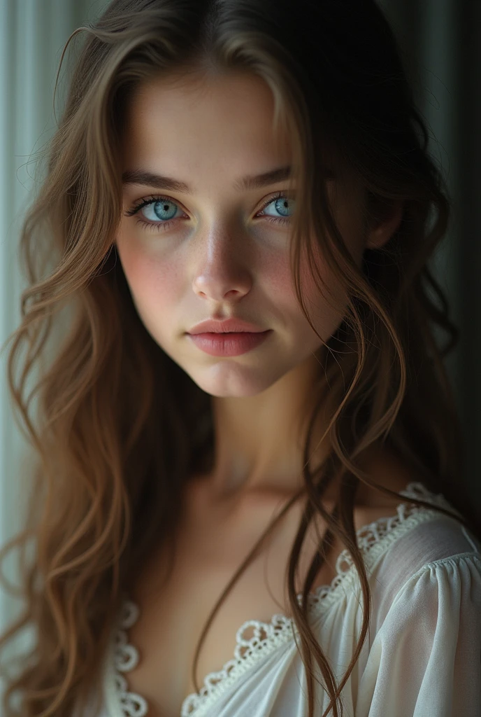 Brown haired, blue eyed girl