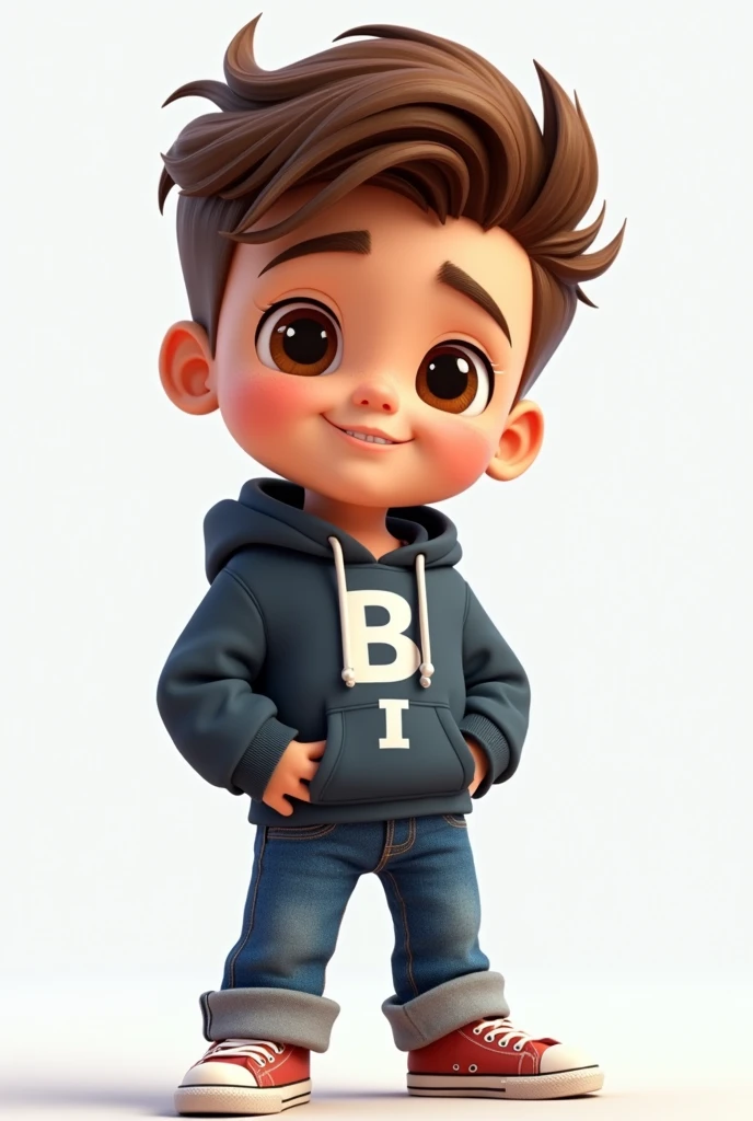 Handsome cartoon boy wearing hoodie printed letter B + I