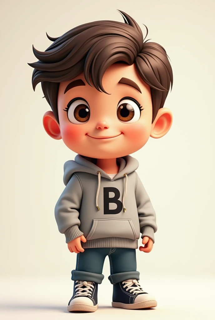 Handsome cartoon boy wearing hoodie printed letter B + I