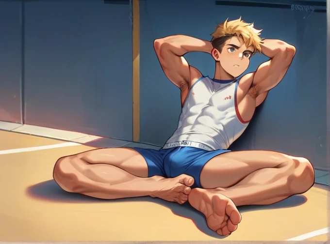 Sporty boy
Showing feet
Armpit