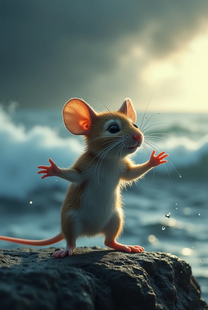 A mouse standing in titanic movie scene pose