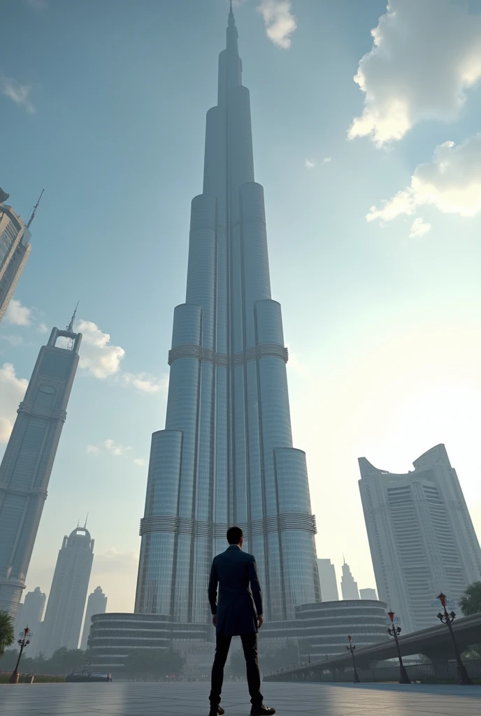 Standing human on front of tallest building Burj kalifa real lagna chahiye please