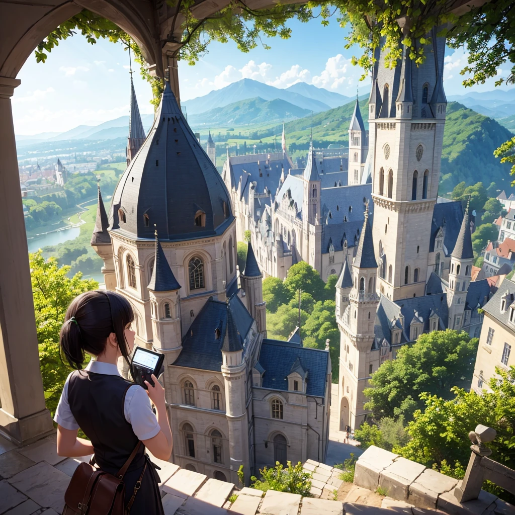 Scene of a beautiful castle and a city   