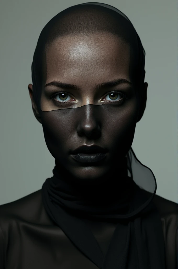 Russian celebrity Yulia Parshuta with tights on her face and head. Russian celebrity Yulia Parshuta with pantyhose on her face and head and her mouth covered in black nylon