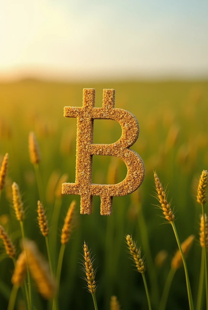 A field of quinoa and the blockchain symbol