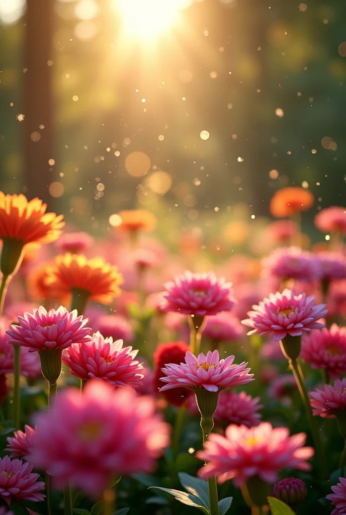 flower garden, luxurious, bright, sparkling
