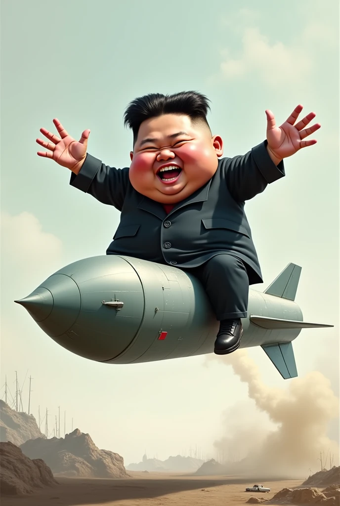 Caricature of Kim jong UN, riding a missile