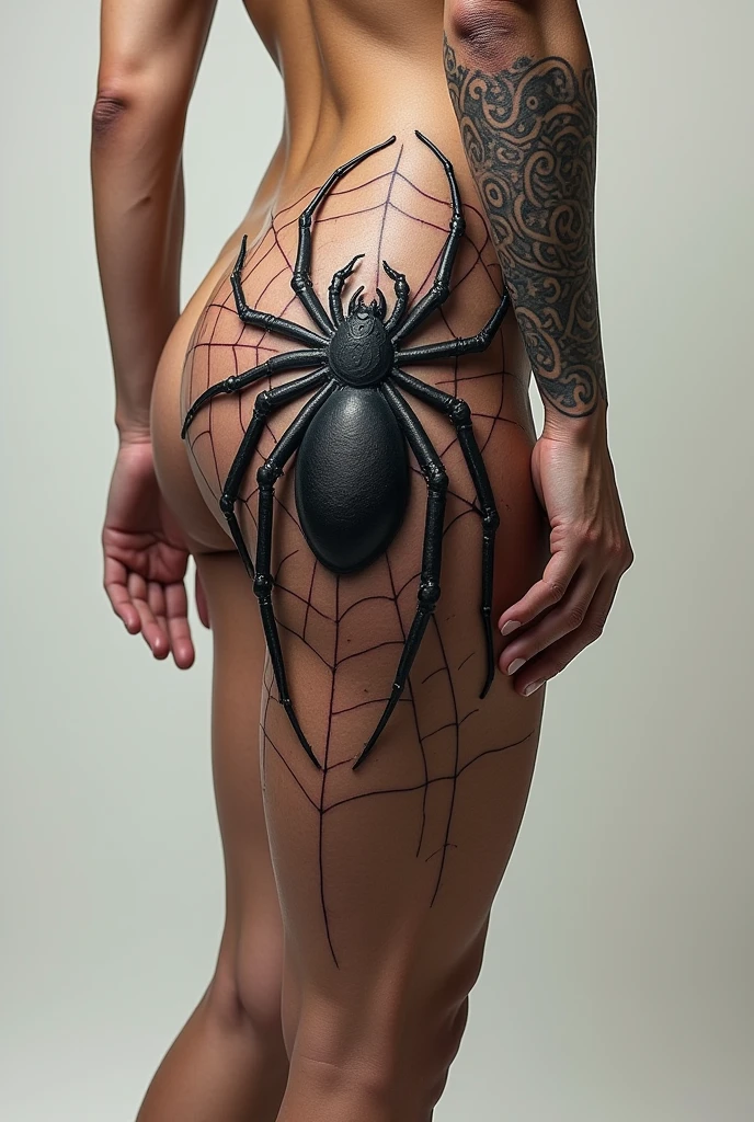 Tattoo from rib to thigh with spider design 
