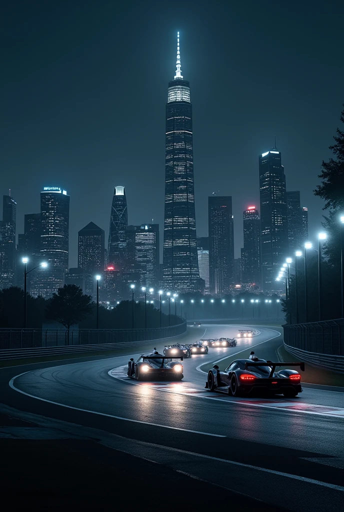 black skyline at the racetrack in 4K