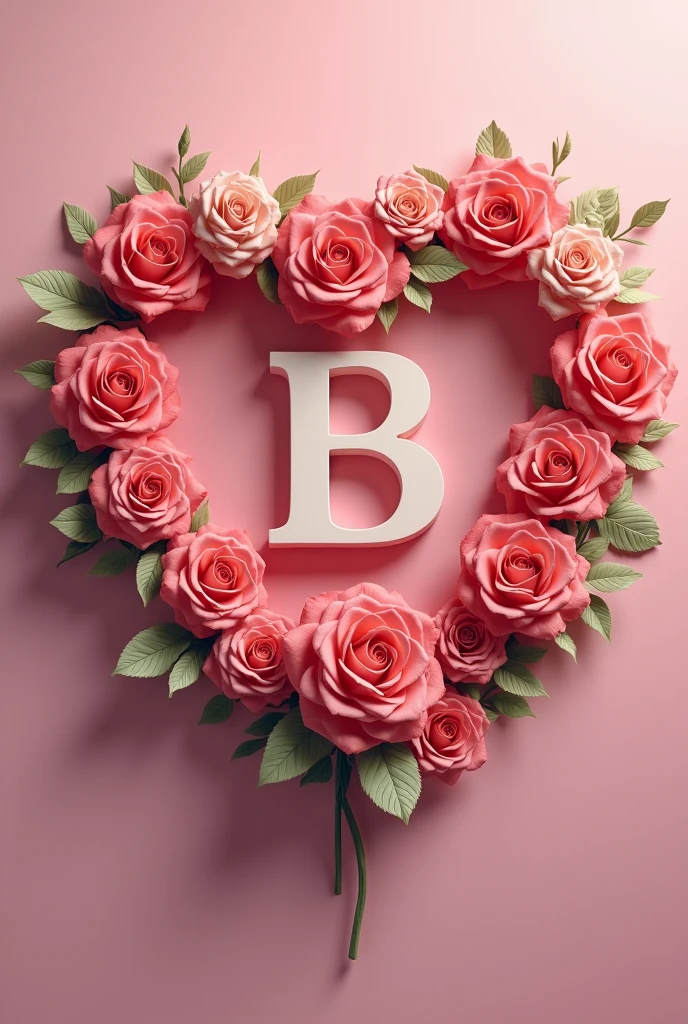 Letter B+I on love heart with rose flower background letter B and I must need to highlight