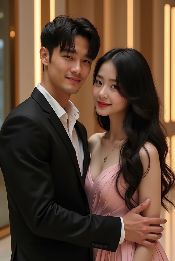 A handsome man is taking a photo with Jisoo Blackpink 