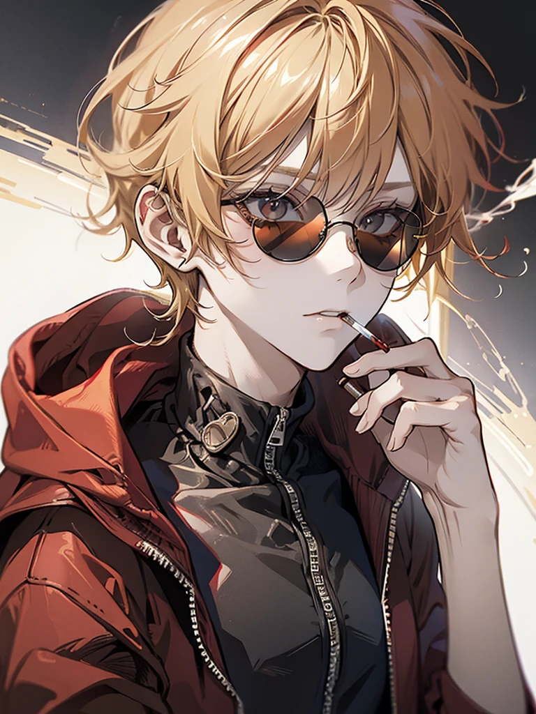 Man, cute, red sunglasses, hoodie, mentally unstable, cigarette, blonde