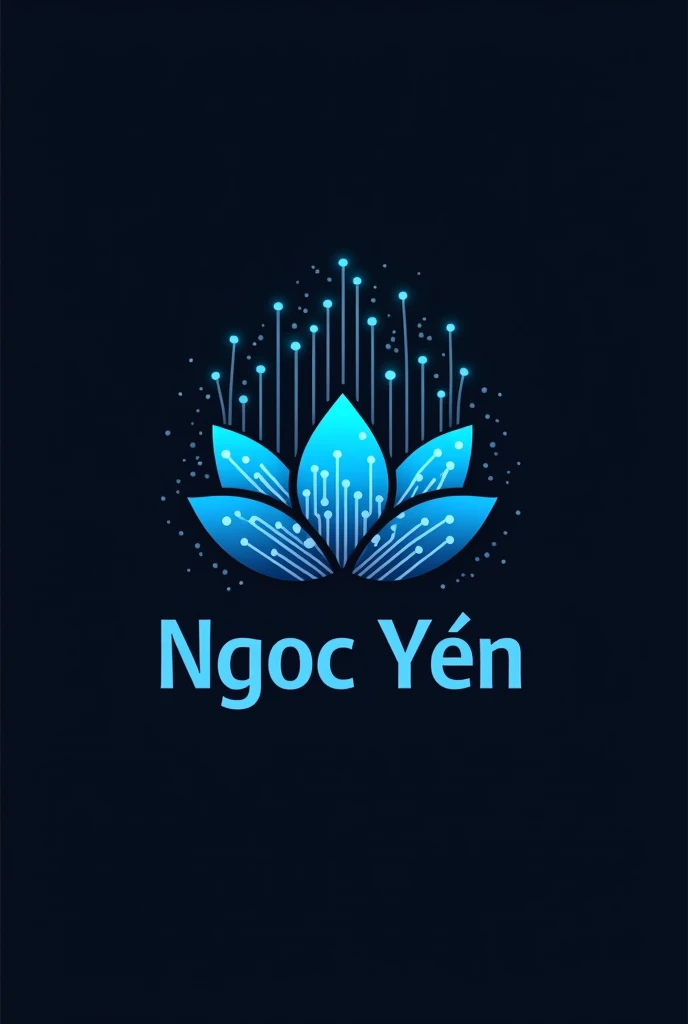 Prompt for AI Logo Design Tool:Logo Name: Ngoc YenTheme: Spiritual and TechnologicalDescription: Design a logo that merges spiritual and technological elements. The icon should feature a modern, geometric lotus flower intertwined with a digital circuit pattern. Use cool blue for the lotus, black for the circuit pattern, and white for the text “Ngoc Yen.” The design should be clean and professional, with the icon and text balanced. Ensure the text stands out clearly against the design elements.Keywords: Lotus, Circuit, Geometric, Modern, Digital, Cool Blue, White, BlackColor Scheme:Cool Blue: For the lotus and primary design elements.Black: For the circuit pattern and accents.White: For the text “Ngoc Yen.”Typography: Choose a sleek, modern sans-serif font for the text in white.Output Format: PNG