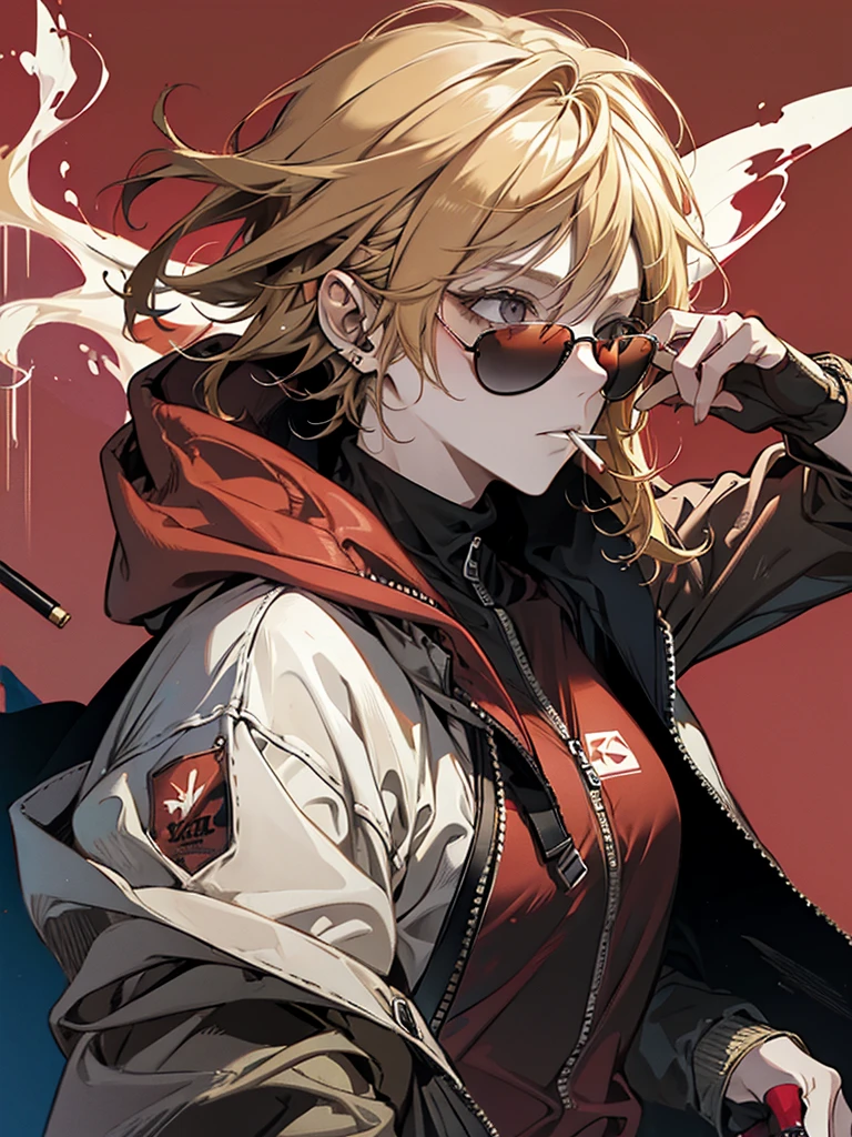 Man, cool, red sunglasses, hoodie, mentally unstable, cigarette, blonde