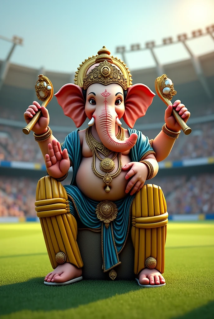 Hindu god ganesha made of cricket equipments