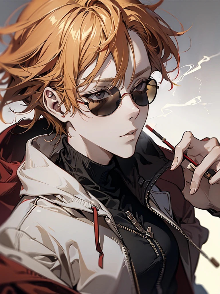 Man, cool, red sunglasses, hoodie, mentally unstable, cigarette, blonde