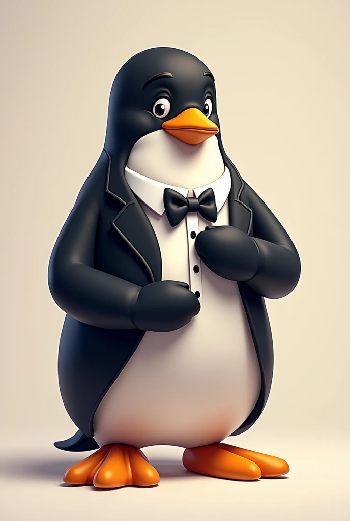 Tux suit adjusting tie. Tux is the penguin of Linux. I want a colored image and the penguin I want is the one with the Linux logo adjusting his tie