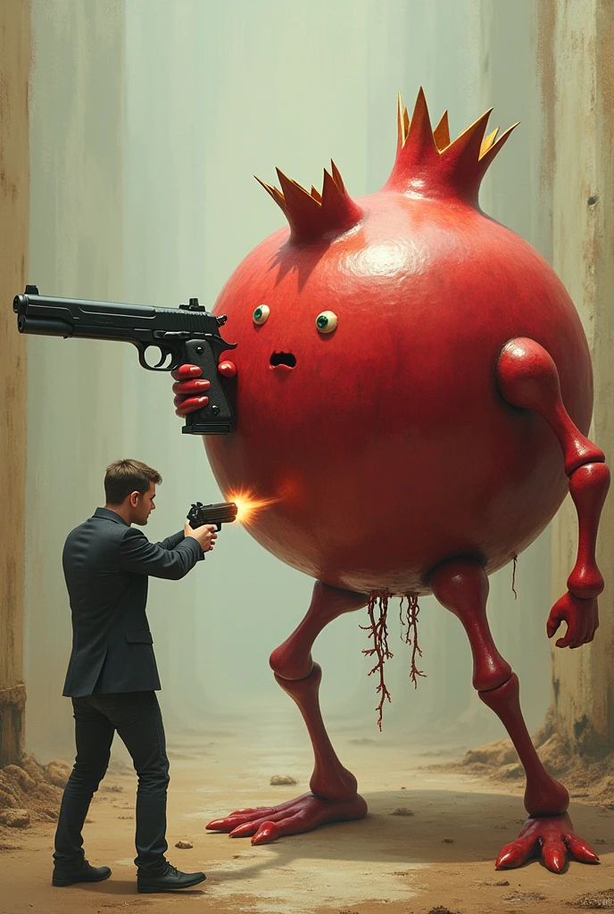 Pomegranate shooting a man with gun
