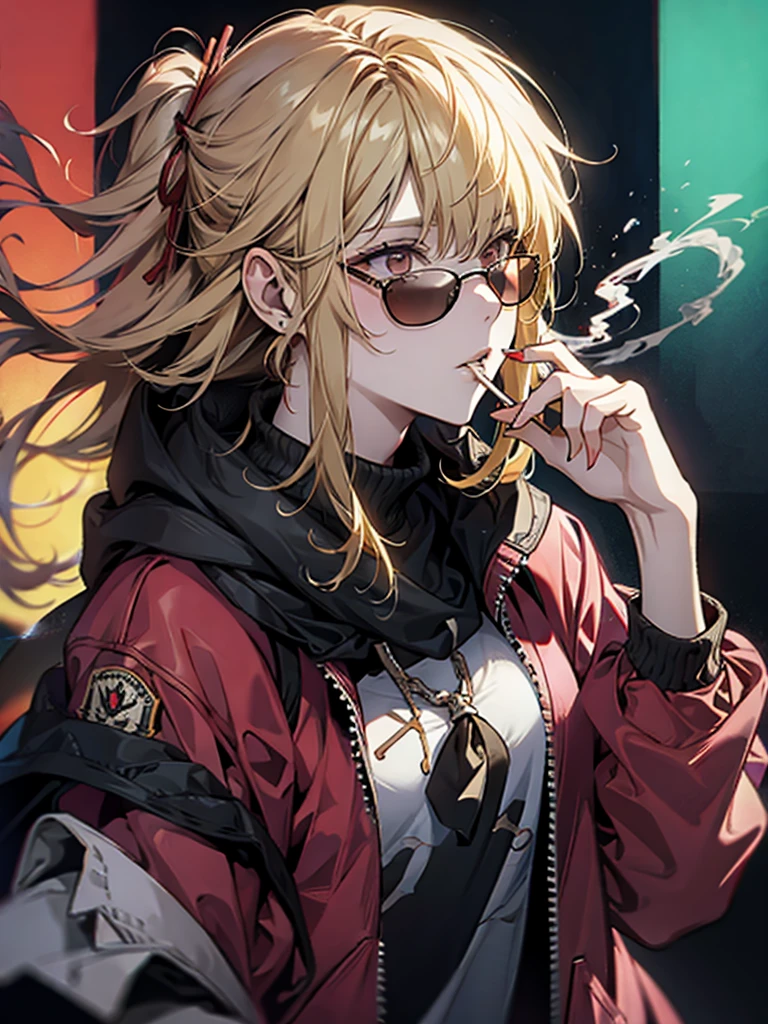 Man, cool, red sunglasses, hoodie, mentally unstable, cigarette, blonde
