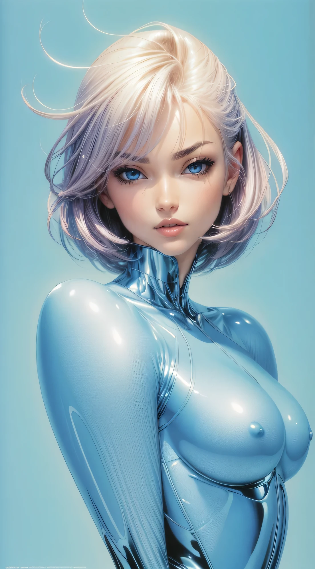 (best quality, masterpiece:1.2), illustration by hajime sorayama, perfect body, hyperfeminine curves