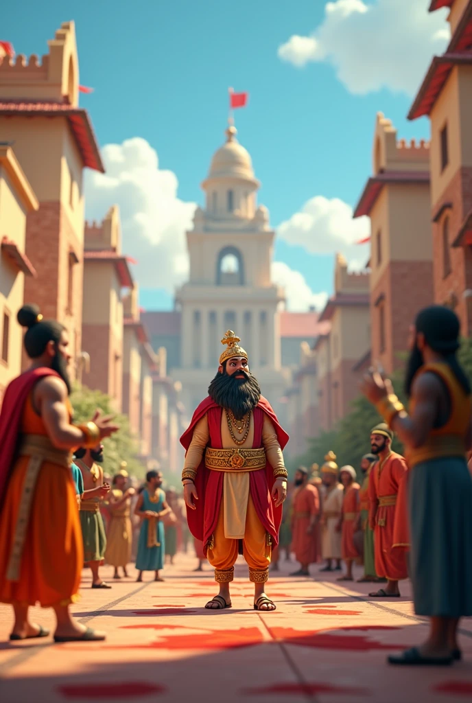 In cinematic 3d cartoon style'7. **Reforming the Kingdom:**
- **Description:** King Vardhan overseeing the implementation of reforms in his kingdom. The scene shows him interacting with various members of society, such as common people, scholars, and builders, in a context that highlights improvement and progress in the kingdom.
These prompts aim to capture the key moments and themes of King Vardhan’s story through detailed and vivid imagery