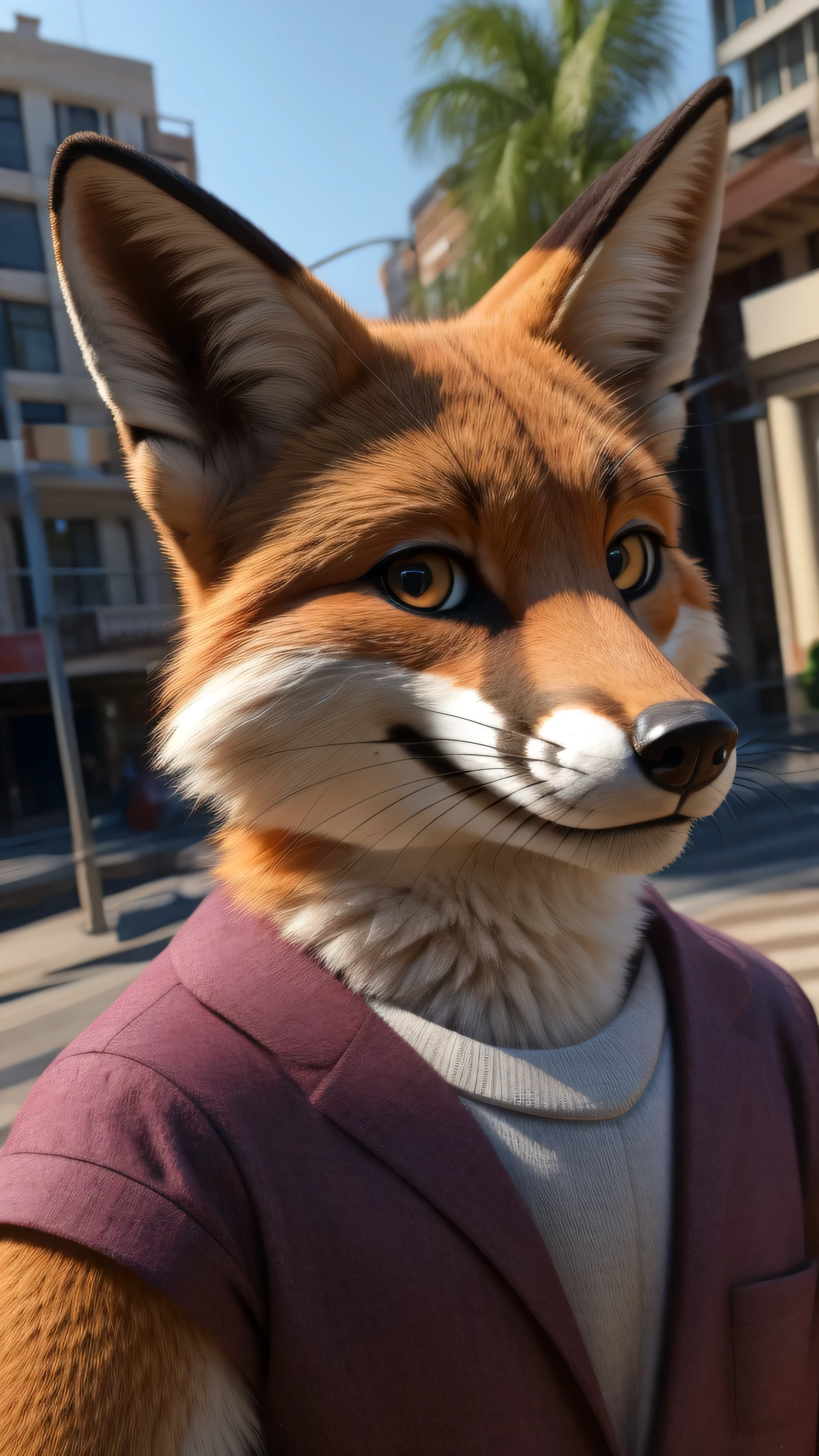 Fox Looking at the camera and a random background 