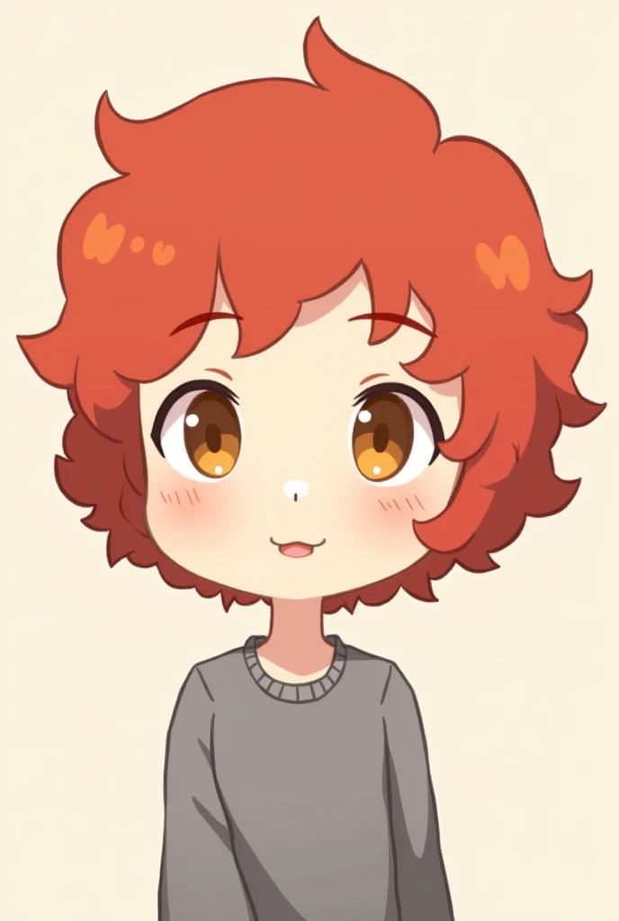 Create a simple and cute drawing of a character with short curly red hair and hazel eyes for a Twitch channel 