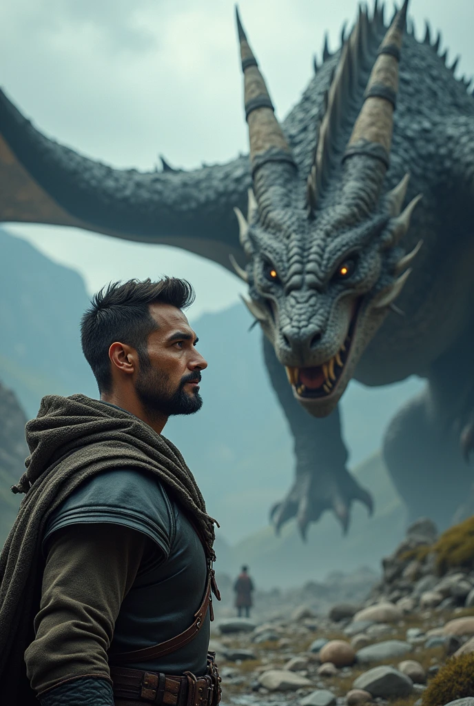 Make this boy a little older, he has a goatee. 
I need you to have a picture of him killing a dragon 